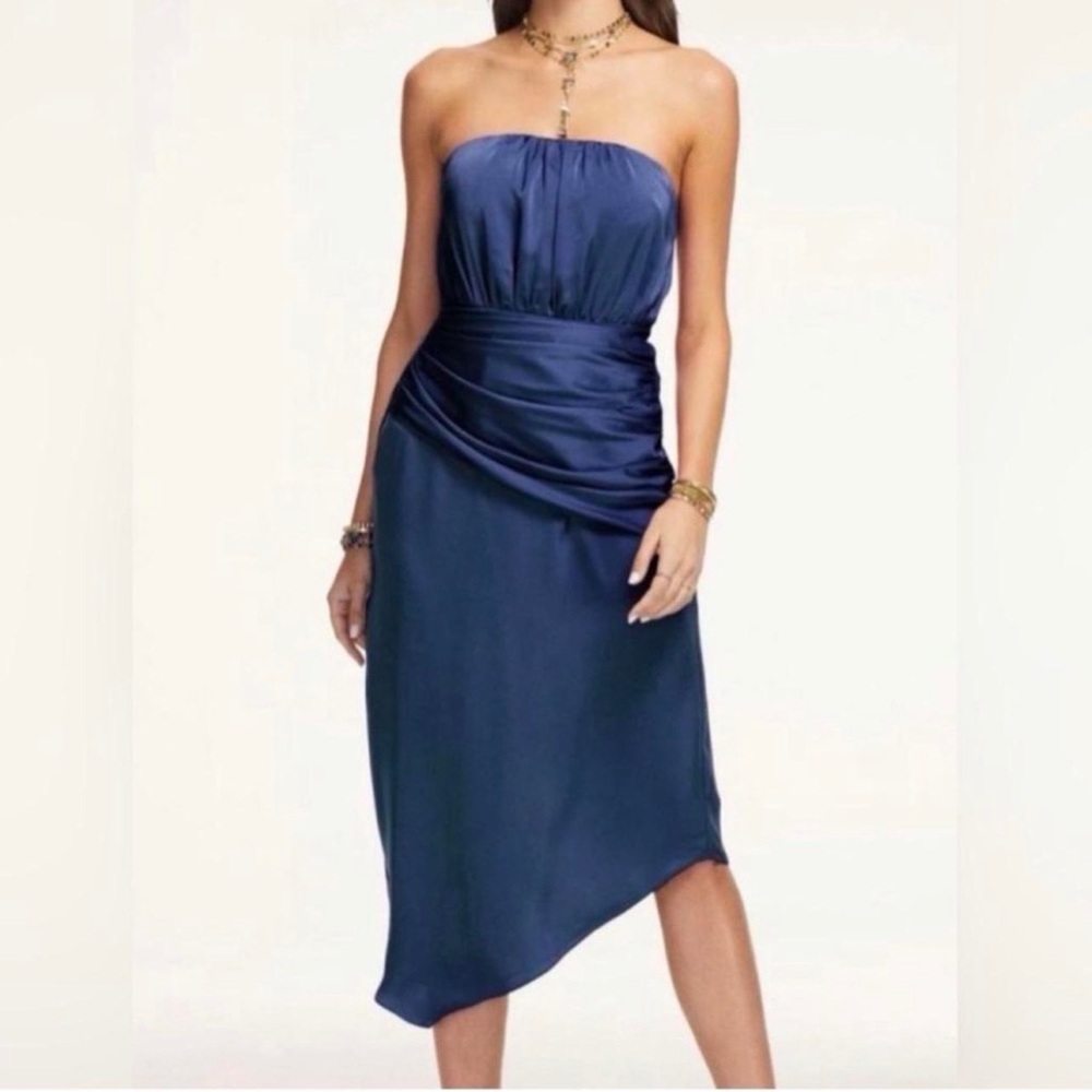 Ramy Brook Navy Blue Silk Strapless Dress